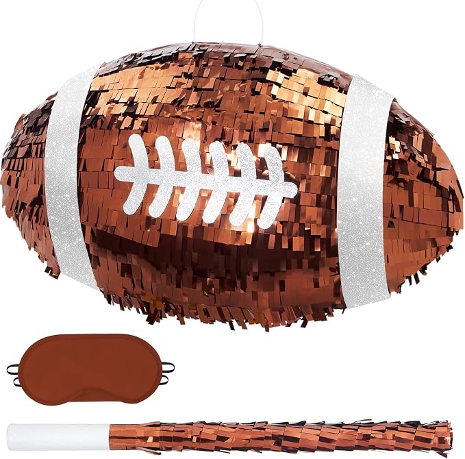 WERNNSAI Football Piñata - Football Birthday Decoration Sports Piñata with Blindfold and Stick for Sports Player Party Decoration Men Boys Birthday Anniversary Competition Celebration Supplies