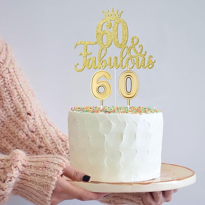 60th Birthday Decorations Gifts for Women with 12oz Coffee Wine Tumbler Mug, Birthday Crown, Sash, Cake Topper and Candles, 60 Year Old Gifts Idea