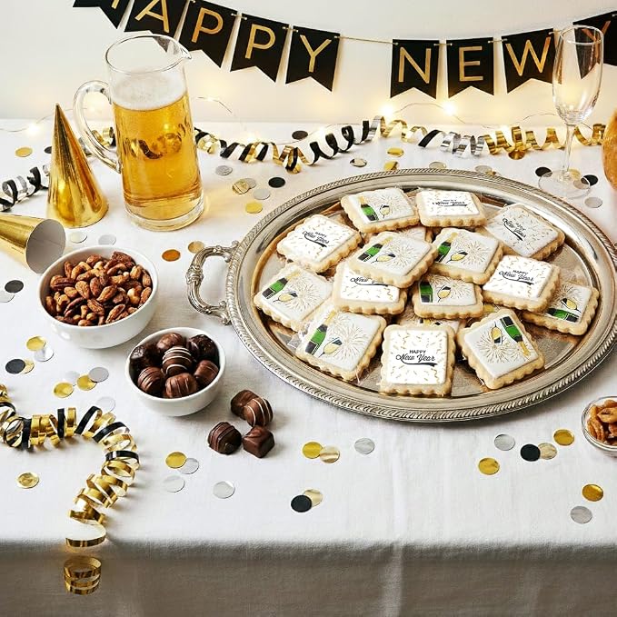Happy New Years Cookies Individually Wrapped Treats 2026 Gift Theme Party Favors 24 Pack Bulk for Party Sugar Cookie Snacks