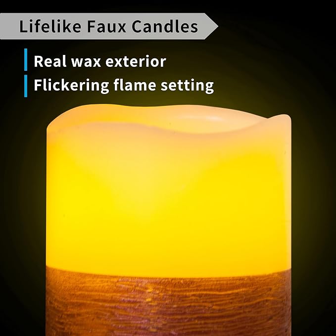 FURORA LIGHTING Red Trim Flameless Candles - Real Wax, Adjustable Brightness, Remote & Timer - 4 Pillars (3x4, 3x6) and 4 Votives, 8-Pack, Battery Operated