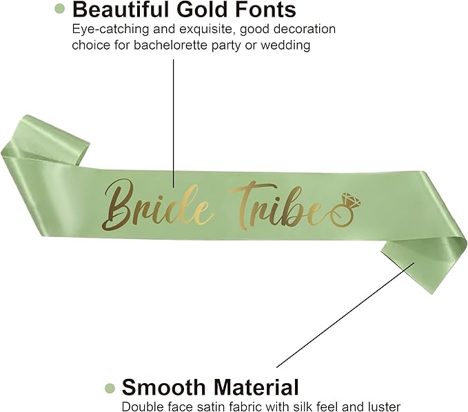 PartyGifts&beyond Bachelorette Party Favors Bride to Be Sash and Veil Set Bachelorette Sashes Bridal Shower Gifts Bride Tribe Sash (Sage Green, 11pcs)