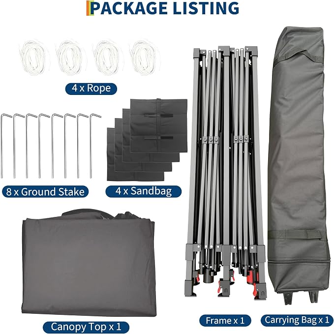 Garvee 10x20ft Pop Up Canopy Tent, Heavy Duty Outdoor Instant Gazebo Shelter, UV-Resistant Waterproof Canopy with Wheeled Bag, Adjustable Height, for Patio, Beach, Garden, Events, Parties