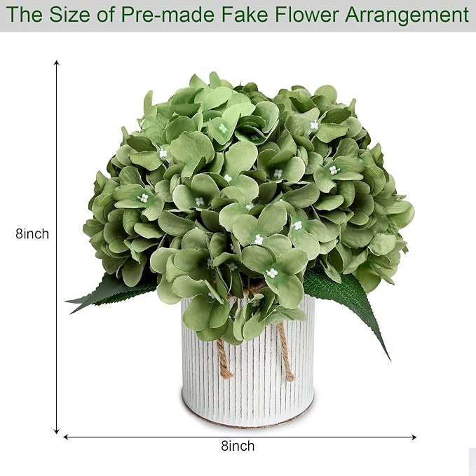 Flower Table Centerpieces - Set of 6 Floral Arrangement Artificial Wedding Hydrangeas Floral Arrangement with Rustic Metal Vase for Bridal Tea Party Event Decorations - Sage Green
