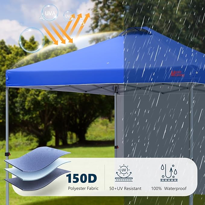 MASTERCANOPY 8x8 Pop Up Canopy Tent with 1 Sidewall, 1 Person Setup Instant Shelter, Outdoor Portable Beach Canopy, 1 Roller Bag, 4 Sandbags, 4 Ropes, 8 Stakes (8x8, Blue)