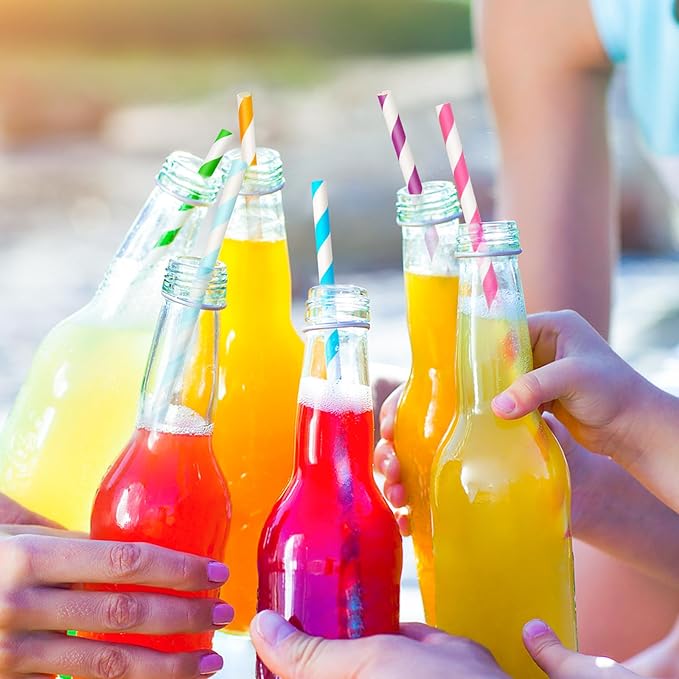 100 Packs Biodegradable Paper Straws, Assorted Rainbow Colors Disposable Drinking Straws for Birthday Carnival Summer Pool Party Wedding Baby Shower Halloween Christmas Decoration Supplies