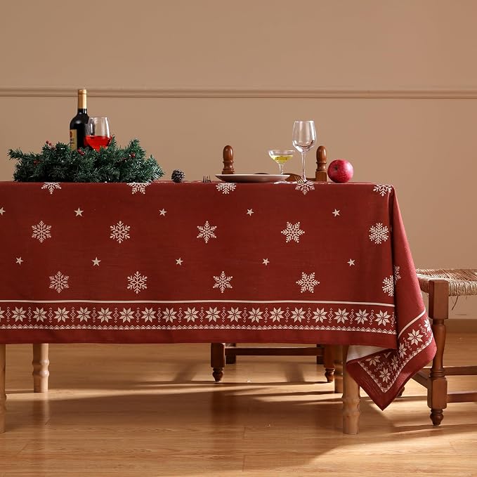 ISAENNE Designer Vintage Linen Square Small Tablecloth,55"x55"-Carol C | French Elegant Table Cloth for Square Table,Red,Decor,Heavyweight,Dining Room,Kitchen,Tea Party,Thanksgiving,Christmas