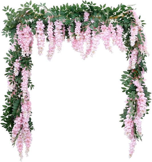 1pc/2pcs Encrypted Flower Vine Wisteria Artificial Flowers Garland,White Wisteria Hanging Flowers Flower Garland Decorations for Home Garden Outdoor Ceremony Wedding Arch Decoration (Pink, 2pcs)