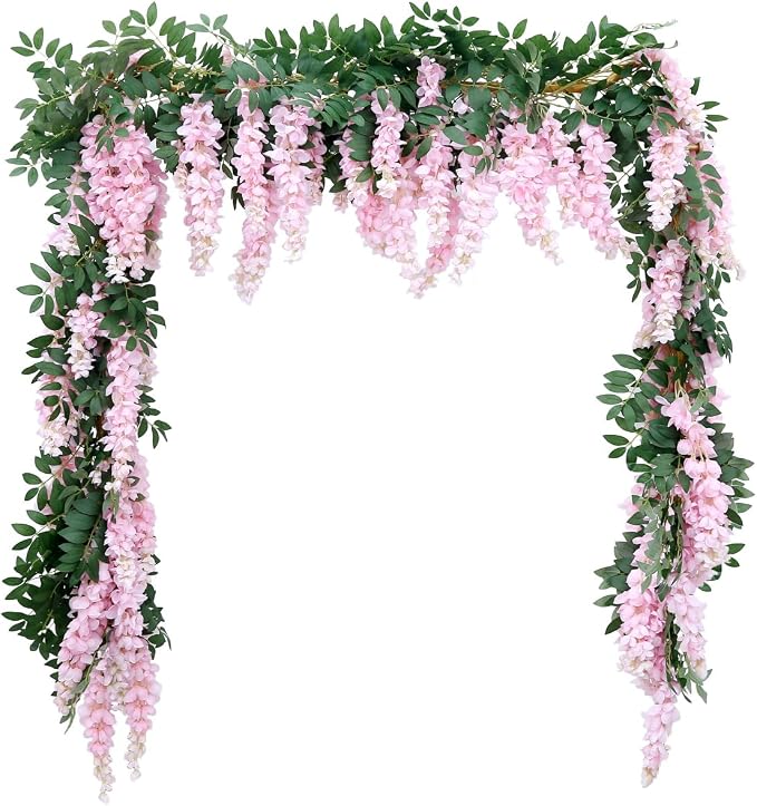 1pc/2pcs Encrypted Flower Vine Wisteria Artificial Flowers Garland,White Wisteria Hanging Flowers Flower Garland Decorations for Home Garden Outdoor Ceremony Wedding Arch Decoration (Pink, 2pcs)