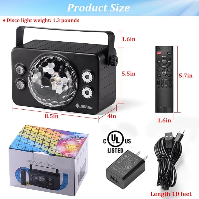 Laucnpty 4 in 1 Party Lights Dj Disco Ball Light with Sound Activated and 6 Lighting Colors, LED Stage Strobe Lamp for Home Indoor Room Dance Parties Karaoke Club Show Bar Rave(Lampshade Diameter 5'')