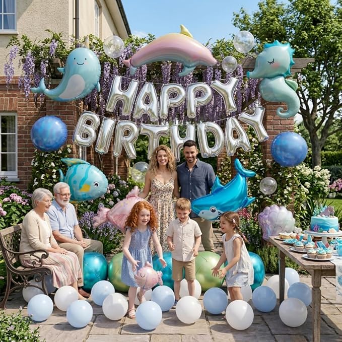 41 PCS Happy Birthday Under the Sea Foil Balloon Party Decorations Kit for Kids Birthday, Sea Animal Ocean Theme All-In-One Party Supplies with Birthday Banner for Boys Girls Kids