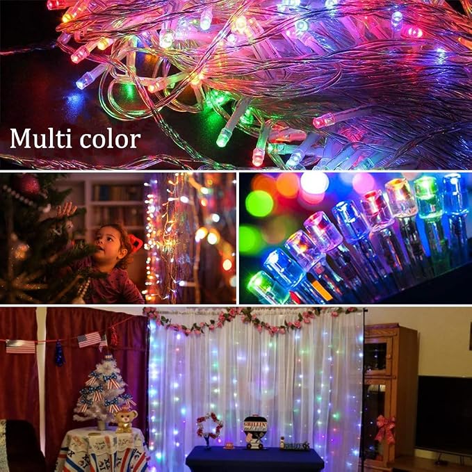 HEYFUNi Fairy Curtain Lights Plug in, 304 LED 9.8FT x 9.8FT 30V Multicolor | 8 Modes Backdrop Window Lights with Memory, Waterfall lights for Bedroom, Home, Wedding, Christmas, Party, Patio, Dorm Decor
