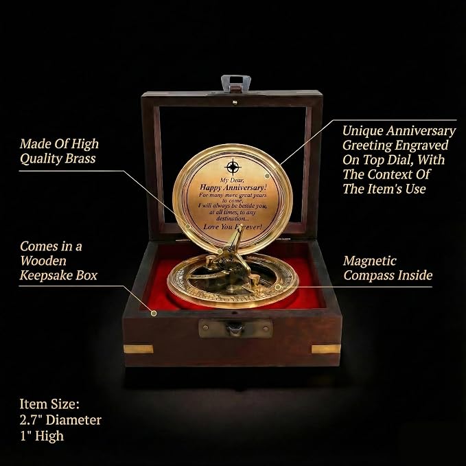 OakiWay Anniversary Sundial Compass Gift for Him or Her - Unique Gift Ideas for Husband or Wife, Men Wedding Anniversary 50th 40th 25th 20th Year Celebration, Gift Card Included