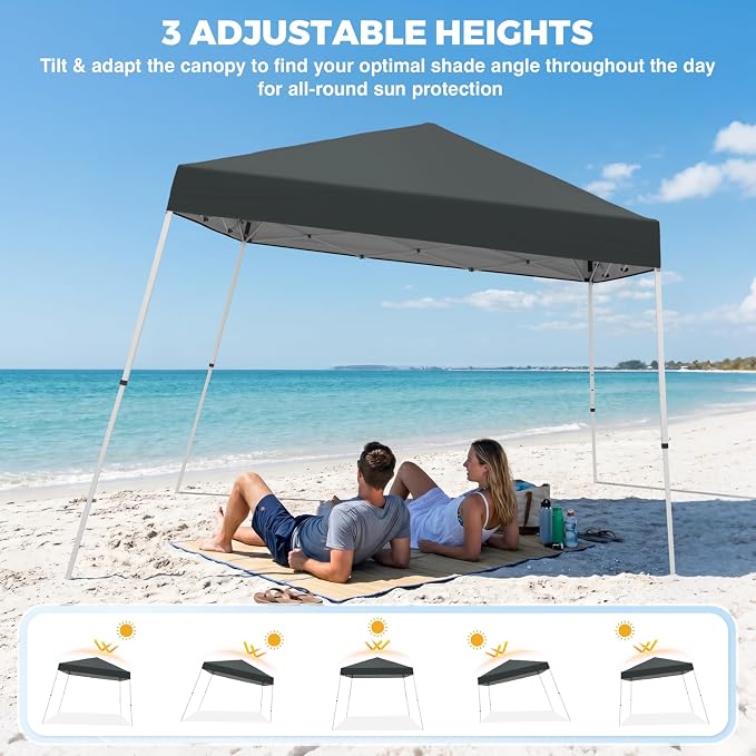 COOS BAY 10x10 Pop Up Canopy Tent, Portable Outdoor Shelter with Carry Bag for Tailgate, Party, Beach, Picnic, and Camping, 10x10 Base 8x8 Top, Gray