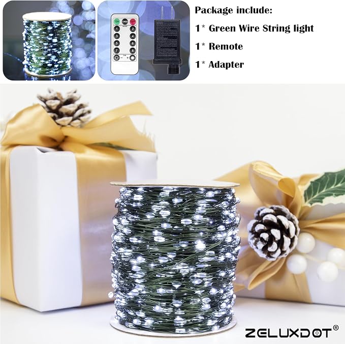 Fairy Lights Plug in,660FT 2000LEDs Waterproof Led String Lights,8 Modes Remote Twinkle Light for Outdoor Indoor Christmas Wedding Birthday Garden Party Decorations,Green Wire,Cool White