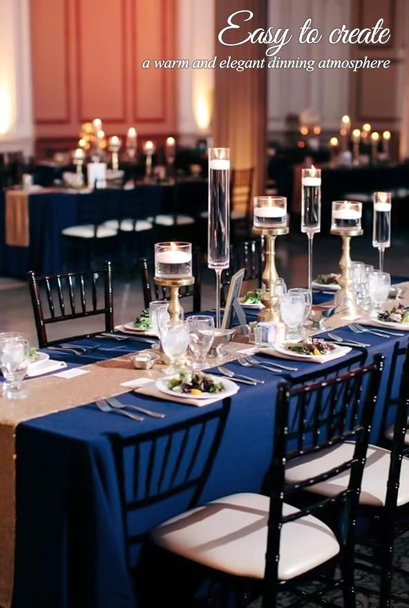 Pesonlook 12 Pack Navy Blue Tablecloth-60 x 126 Inch Navy Blue Rectangle Tablecloth for 8 Feet Rectangle Tables,Washable Fabric Table Cover for Wedding/Buffet Party/Dining Table/Events