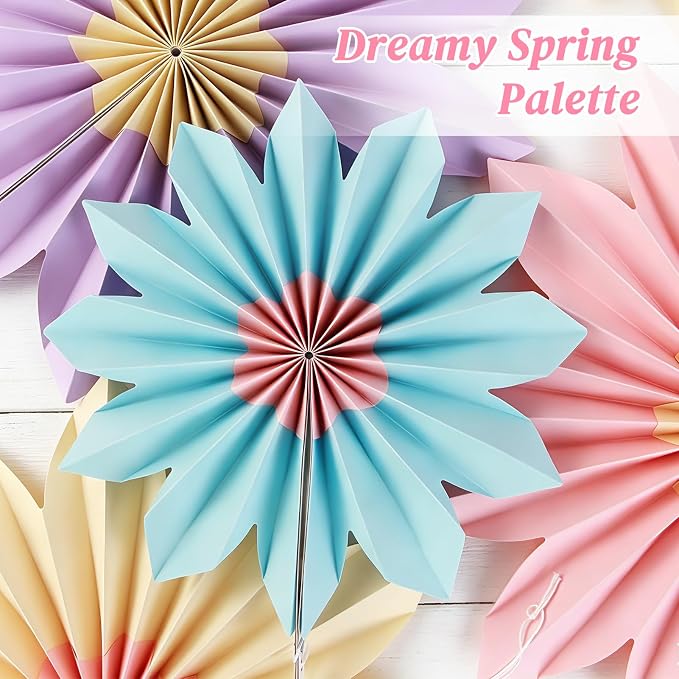 Pastel Paper Fans, Pastel Party Decorations for Classroom, Birthday, 9 PCS Yellow, Pink and Purple Pastel Paper Flower Decorations for Baby Shower, Wall Decor