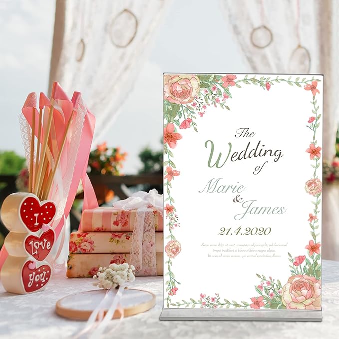 Amyhill 24 Pack Acrylic Sign Holder Plastic Standing Frame Clear Table Menu Double Sided T Shape Poster Acrylic Frame for Wedding Party Office Restaurant Hotel(5 x 7 Inch)