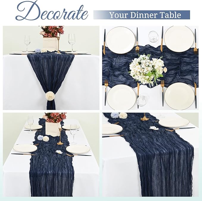 8 Pack Cheesecloth Table Runner, 10Ft Boho Gauze Table Runner 35×120 Inch Rustic Romantic Long Table Runner for Wedding Party Bridal Shower Thanksgiving Christmas Decoration(Navy Blue)
