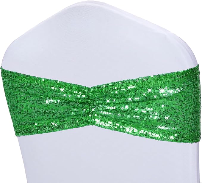 Poise3EHome Green Sequin Chair Sashes, Double Sided Glitter Folding Chair Cover Bands for Christmas Party Ceremony Banquet Decorations, 20 PCS