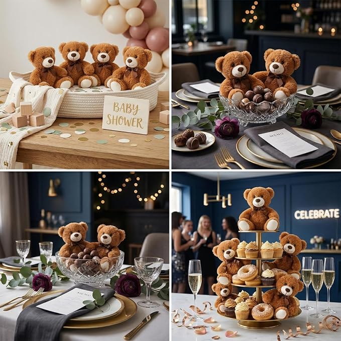 MaoGoLan Bulk Teddy Bear Baby Shower, 10 Packs Small Dark Brown Teddy Bear Stuffed Animals in Bulk,13.5" Small Stuffed Bears Plush for Wedding,Birthday,Christmas, Party Decorations