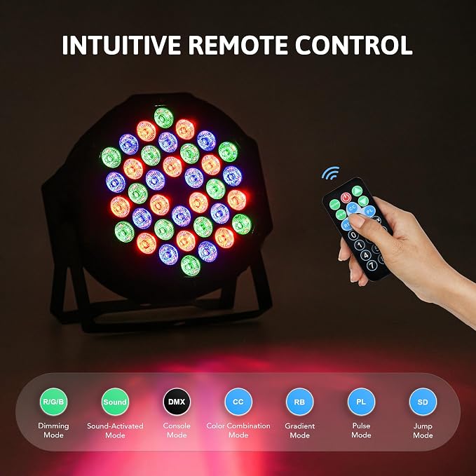 CO-Z Stage Lights 36 RGB LED Par Lights with Remote Control DJ Uplighting for Event Wedding Christmas Halloween Party Club Music Stage Lighting, 2 Pack