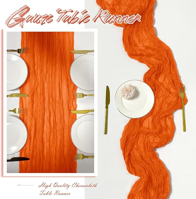 30 Pack Orange Cheesecloth Table Runner 17 x 108 inch Cheese Cloth Table Runners 9ft Orange Table Runner Rustic Romantic Sheer Gauze Runner for Wedding Party Baby Shower Table Decoration