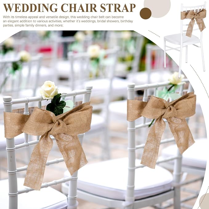 SmoothNovelty 24 Pcs Burlap Chair Sashes for Wedding Natural Jute Bow Ribbon Ties for Rustic Country Wedding Decoration Farmhouse Vintage Party Reception Birthday Anniversary Banquet, 3.9inch x 7.87ft