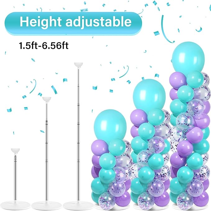 2 Sets Pink Purple Blue Balloon Column Stand Kit with 100 Balloons Adjustable Balloon Tower Stand with Bases for Floor Confetti Balloons Column Kit for Summer Mermaid Graduation Birthday Party Decor