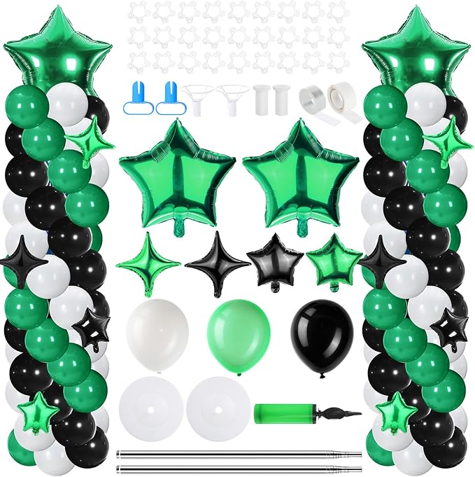 Gejoy 110 Pcs Football Party Balloon Column Stand Kit Green White Black Adjustable Tower Stand from 1.4 to 6.6 ft with Bases for Football Party Back to School Wedding Birthday Baby Shower