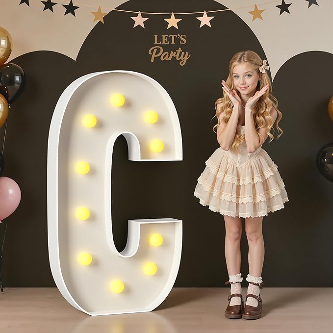 Marquee Letters 4 Feet Tall, 4FT Large Light up Letters C, Big Sign C with Warm White Light for Birthday HOCO Wedding Proposal Engagement Graduation Party Backdrop Decorations
