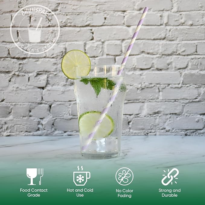 Compostable Paper Drinking Straws 10 Inch Long, for 20oz to 32oz Tumblers - Purple, Pack of 100