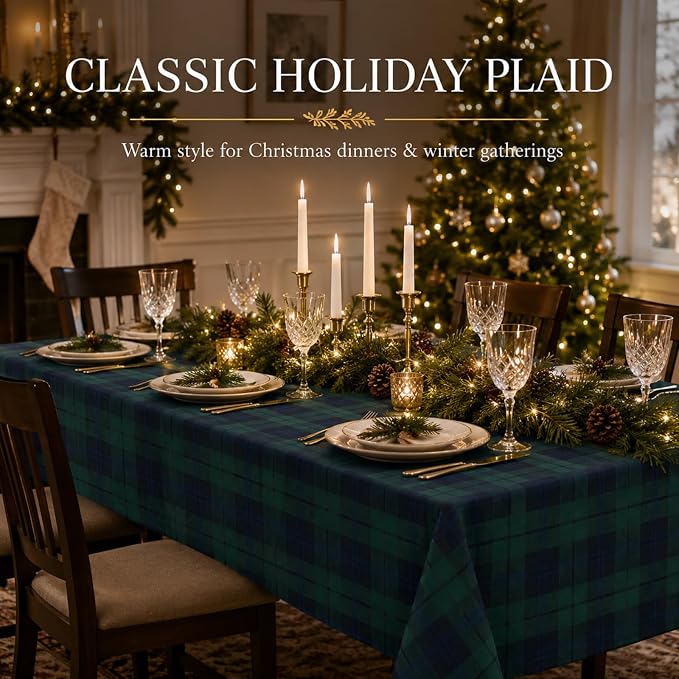 Mindsoft 4 Pack Green Blue Tartan Plaid Tablecloth 60 x 102 Inch for Rectangle Table, Wrinkle Resistant Preppy Table Cover, Ideal for Baby Shower, Birthday Party, Farmhouse Kitchen Dining Home Decor