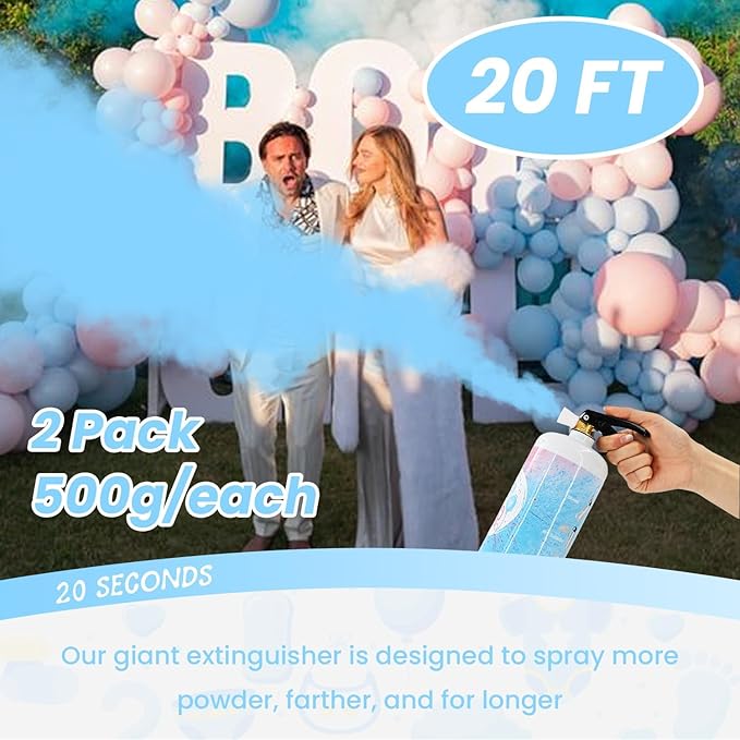 Gender Reveal Fire Extinguisher 2 Pack Giant Boy or Girl Gender Reveal Extinguisher Blue Pink Powder Smoke for Sex Reveal Fire Extinguishers Gender Reveal Ideas Baby Reveal Decorations (2 Pack Blue)