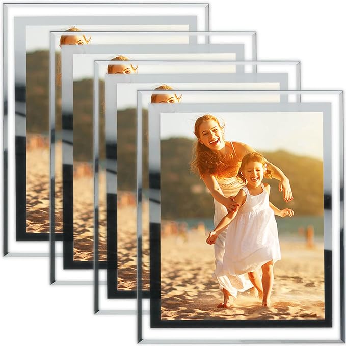 HIKWADERY 8x10 Picture Frames Silver - Set of 4, HD Real Glass 8 by 10 Photo Frame Mirrored Edge Great Gift, for Tabletop Display, Wedding Birthday Mothers Day Gifts (8 x 10, Silver)