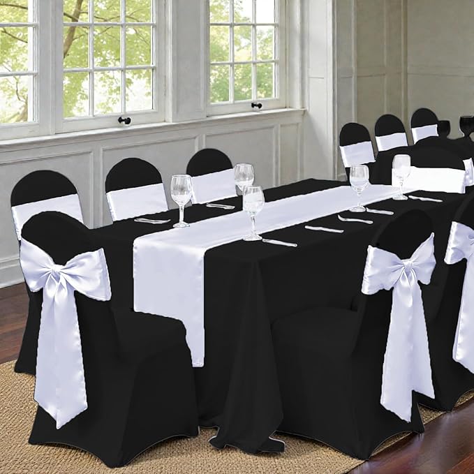 MDS Satin Chair Sashes, 200 Pack, 7”x108” Each, Decorative Chair Bows Ribbon Tie Backs for Wedding Party, Holiday Dinner, Birthday, Reception, Banquet, Hotel & Event Decoration - White