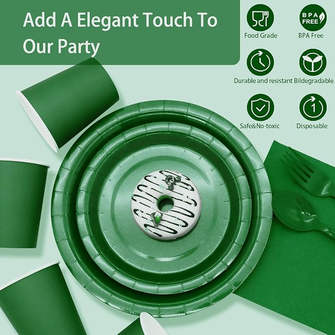Green Paper Plates Party Supplies,168pcs Green Plates and Napkins Party Supplies Disposable Dinnerware Sets for St. Patrick's Mardi Gras Birthday Decorations Serve 24