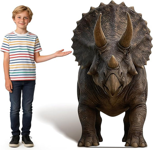 4Ft Triceratops Dinosaur Cardboard Cutout Stand-Up, Life Size Horned Dinosaur Photo Prop Party Decoration for Dino Theme Events, Backdrop Display, and Indoor Decor