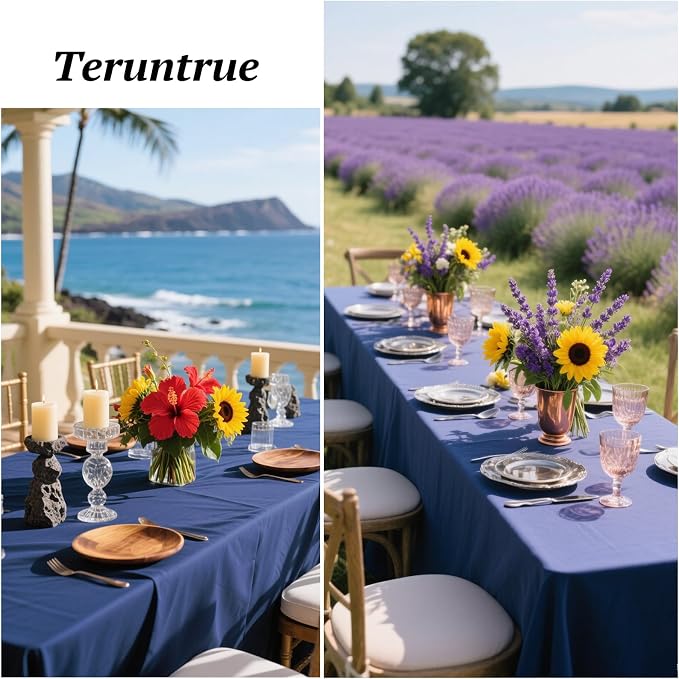 Teruntrue 12 Packs Navy Blue Tablecloths 60x102 inch Rectangle Table Cloth for 6 Foot Rectangle Tables, Washable Polyester Fabric for Wedding Parties Banquet Holiday Dinner Table Decorative, Navy Blue
