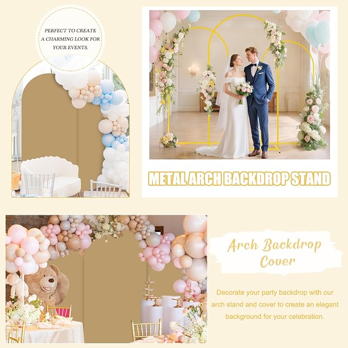 FUHSY Arch Stand and Covers Set of 3 (7.2FT, 6.6FT, 6FT) Wedding Arch Backdrop Stand with Brown Arches Cover Metal Balloon Arched Stand Frame for Birthday Party Ceremony Bridal Baby Shower Decorations