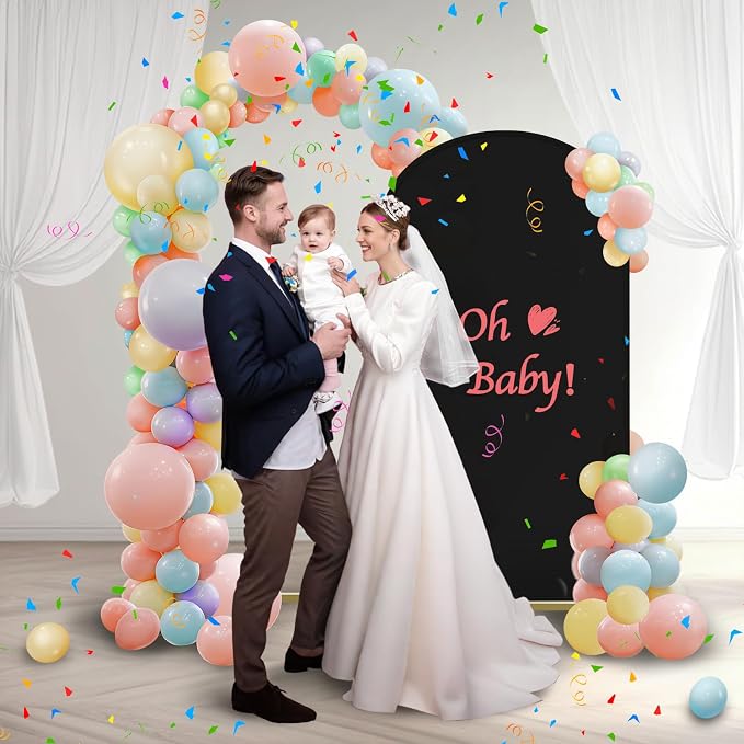 Wedding Arch Backdrop Stand and Arch Cover 6ft, Metal Arch Stand and Cover Set with 100 Party Multi-Colored Balloons for Birthday Party Wedding Ceremony Bridal Baby Shower Event Decor
