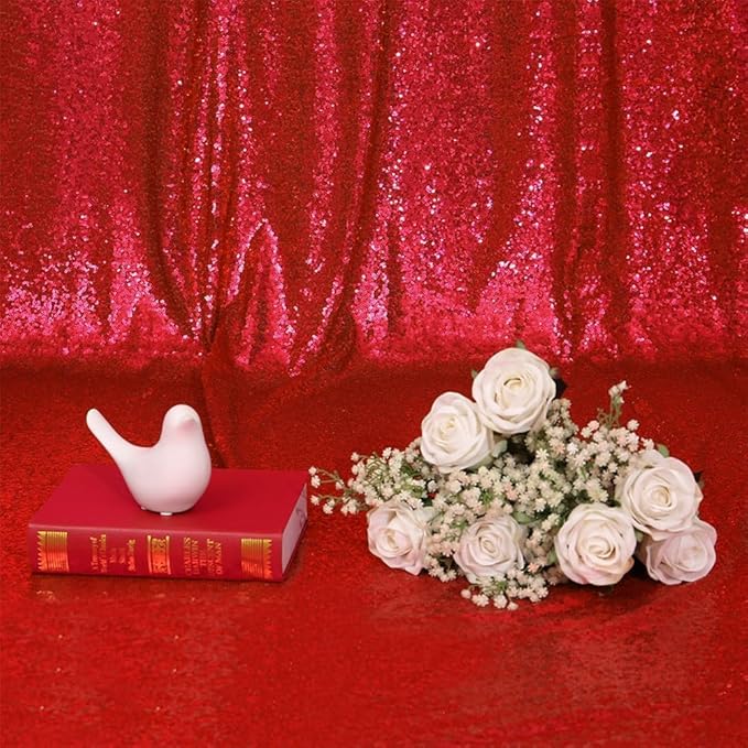 Eternal Beauty Red Sequin Backdrop, 6x6 Ft Glitter Background Curtains for Mother's Day Christmas Shimmer Photography Party Wedding Birthday Back Drop Decor