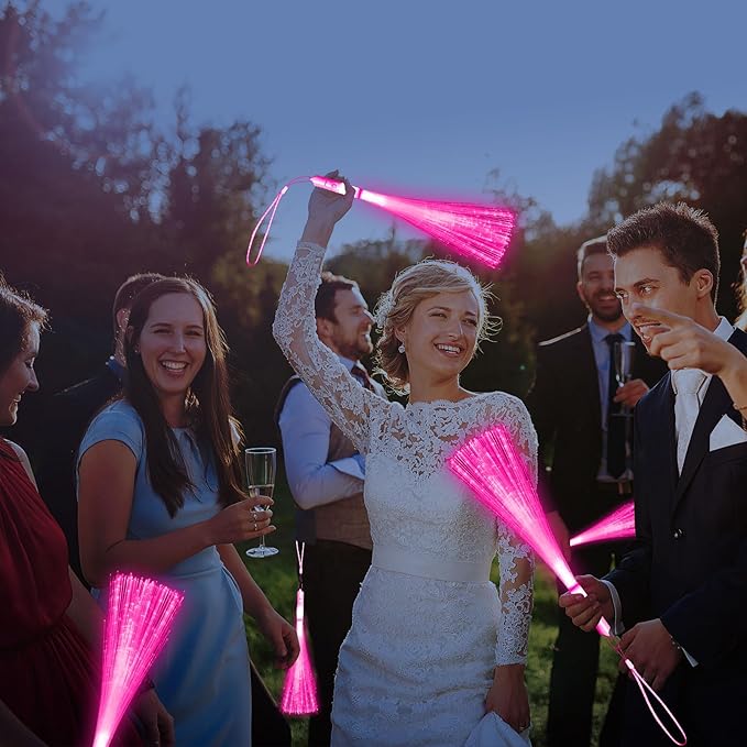 60 PCS Pink Fiber Optic Wands Glow Fiber Wands Bulk LED Light Up Wands with 3 Flashing Modes LED Flashing Sticks for Halloween Christmas Valentine's Day Wedding Gender Reveal Birthday