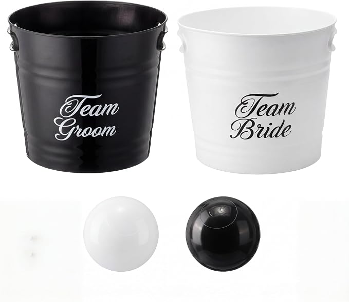 Blueweenly Wedding Giant Yard Game Bride Groom Bucket Set 2 Black White Large Buckets and 2 Balls for Wedding Reception Outdoor Games Lawn Party Fun House Parties Favors