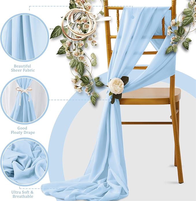 Horbaunal 2 Pack Baby Blue Chiffon Table Runners 10FT Sheer Chiffon Runner 29x120 Inches Romantic Boho Rustic Table Runner for Wedding Party Bridal Baby Shower Table Decorations