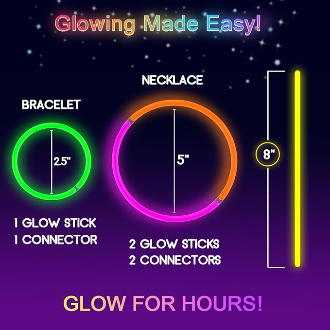 JICUICUI Glow Sticks Bulk Party Pack- Ultra Bright 800pk Glow in the Dark Party Supplies, Neon Party Favors, Glow Sticks Party Supplies Glow Necklaces and Glow Bracelets with Connectors