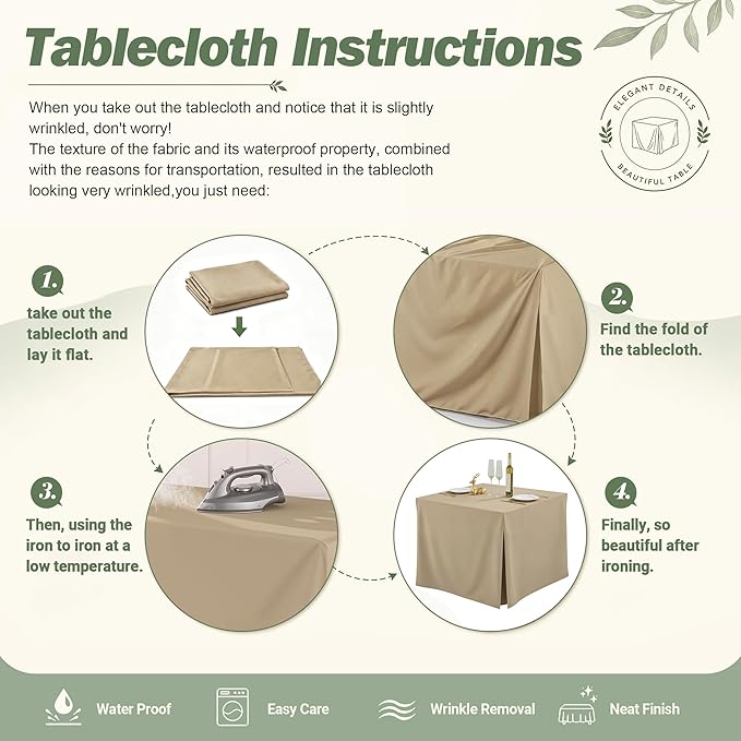 Shillance 1 Pack Khaki Square Tablecloth for 34x34 Inch Card Table Cover Waterproof Oil-Proof Spill-Proof Polyester Square Fitted Tablecloth for Wedding Parties Display Trade Show