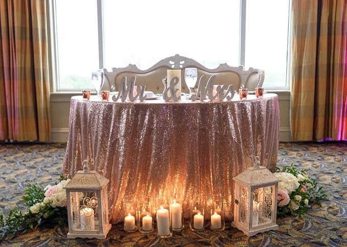 Poise3EHome 132 Inch Rose Gold Round Sequin Tablecloth for Party Cake Dessert Table Exhibition Events
