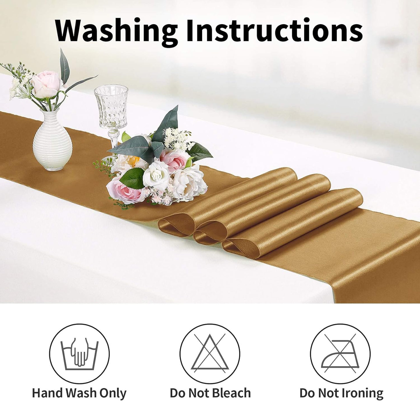 10-Pack Satin Table Runner Old Gold 12 x 108 inches Long, Table Runners for Wedding, Birthday Parties, Banquets Decorations（10 Pack, 12x108 Inch, Old Gold）