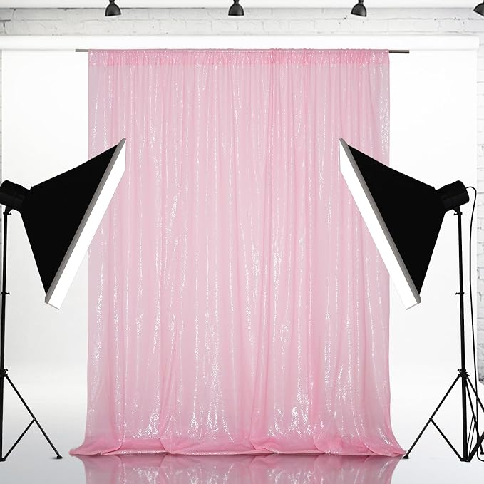Eternal Beauty Pink Sequin Backdrop, 6x6 Ft Glitter Background Curtains for Mother's Day Shimmer Photography Party Wedding Birthday Back Drop Decor