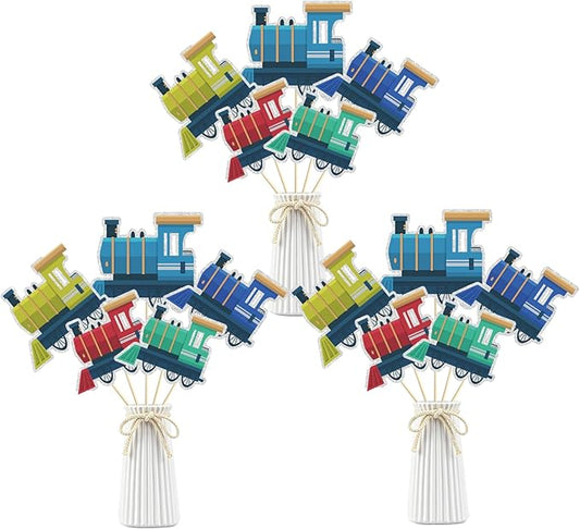 15 Pcs Color Train Table Topper,Train Theme Birthday Table Centerpieces Sticks,Railroad Party Decor,Baby Shower Themed Parties Steam Train Party Supplies.